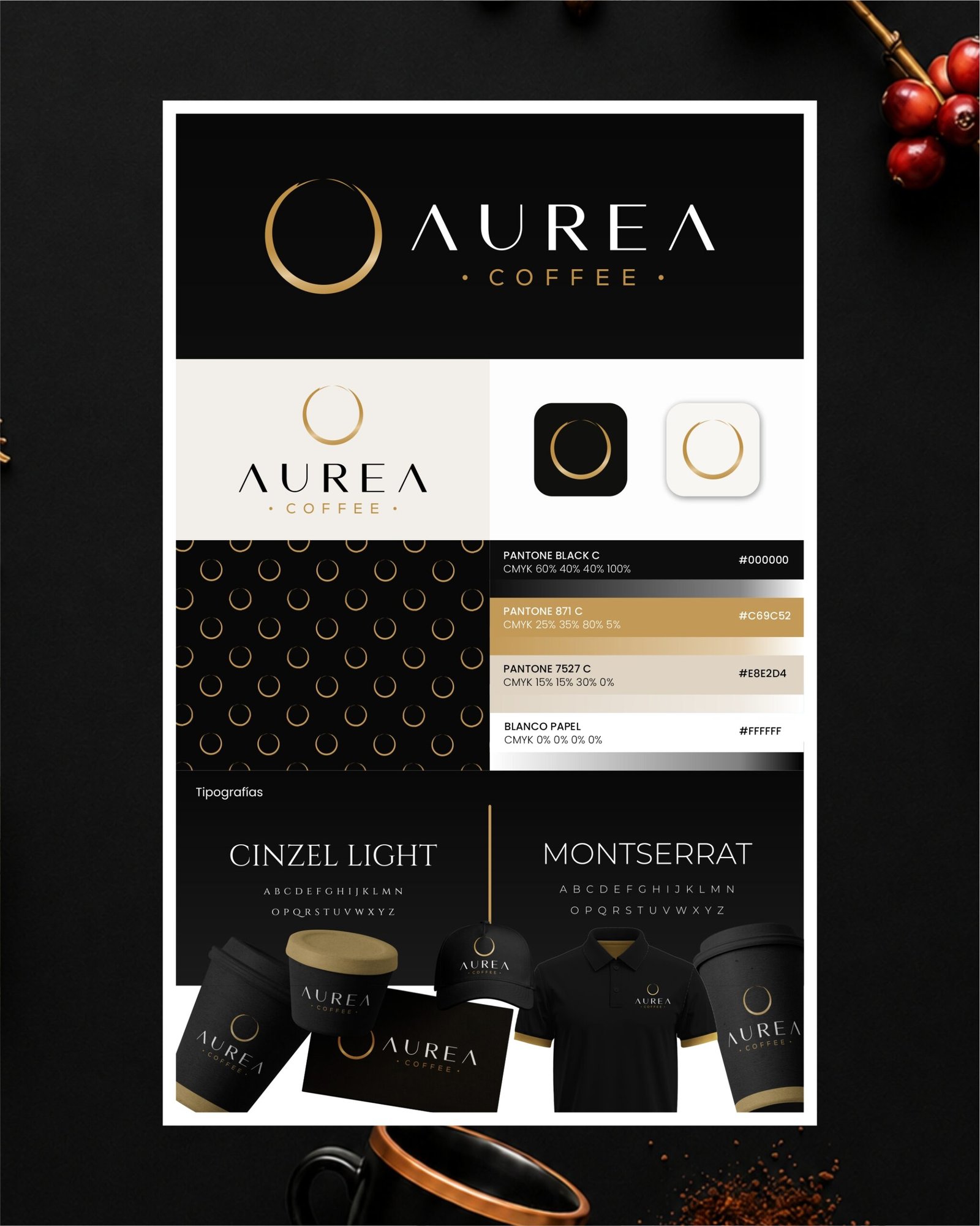 Rediseño de identidad de marca para Aurea, marca de café premium